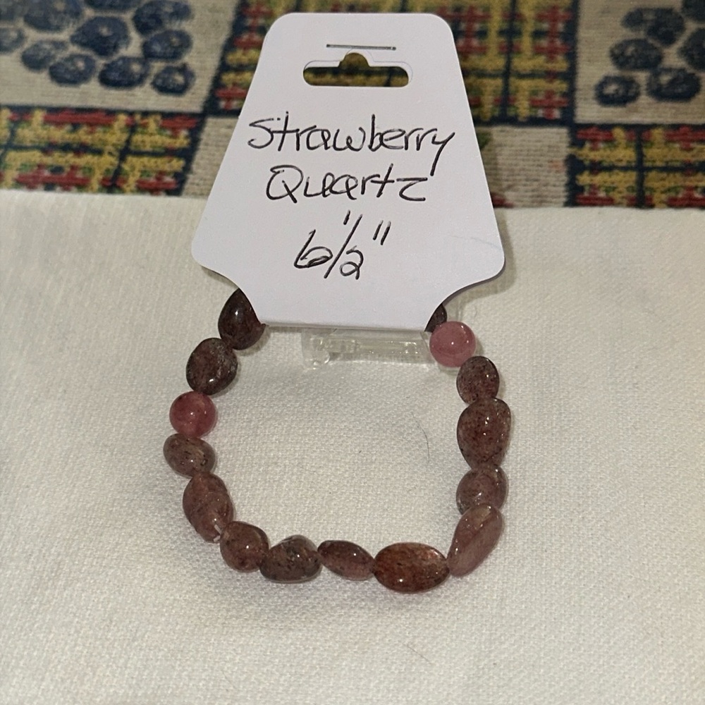 Hand Crafted Chunky Strawberry Quartz Stretch Bracelet